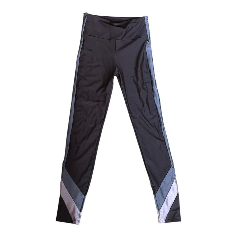 Lanston Sport Black Leggings with Gray & Silver Panels